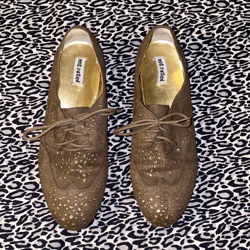 Not Rated olive green/gold, woman’s size 9.5 casual oxfords loafers worn twice.